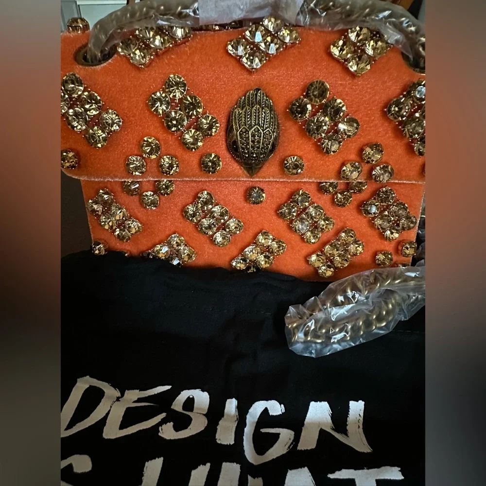 Kurt Geiger London Velvet Mini Kensington Orange Crossbody Bag NWT and Dust Bag